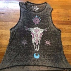 Authentic Chaser Cow Skull Grey Supper Soft Tank T